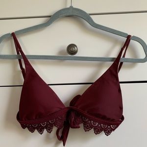 burgundy bikini top w/ lace trim from Pacsun